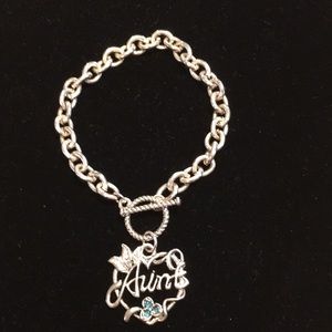 Silver “Aunt” Bracelet 7” Blue Stone Pre-Owned